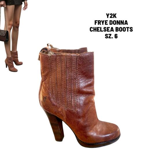 Y2K FRYE DONNA CHELSEA HEELED BOOTS SZ. 6 CHESTNUT BROWN - Picture 1 of 8